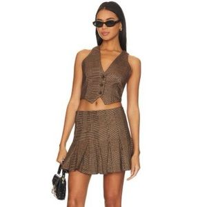 Alice + Olivia Donna Skirt in Camel & Black - Brown. Size 0.